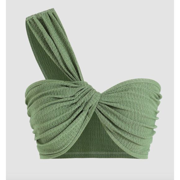 NWT Cider Texture One Shoulder Tank Top Size Medium Green a194 - Picture 3 of 9